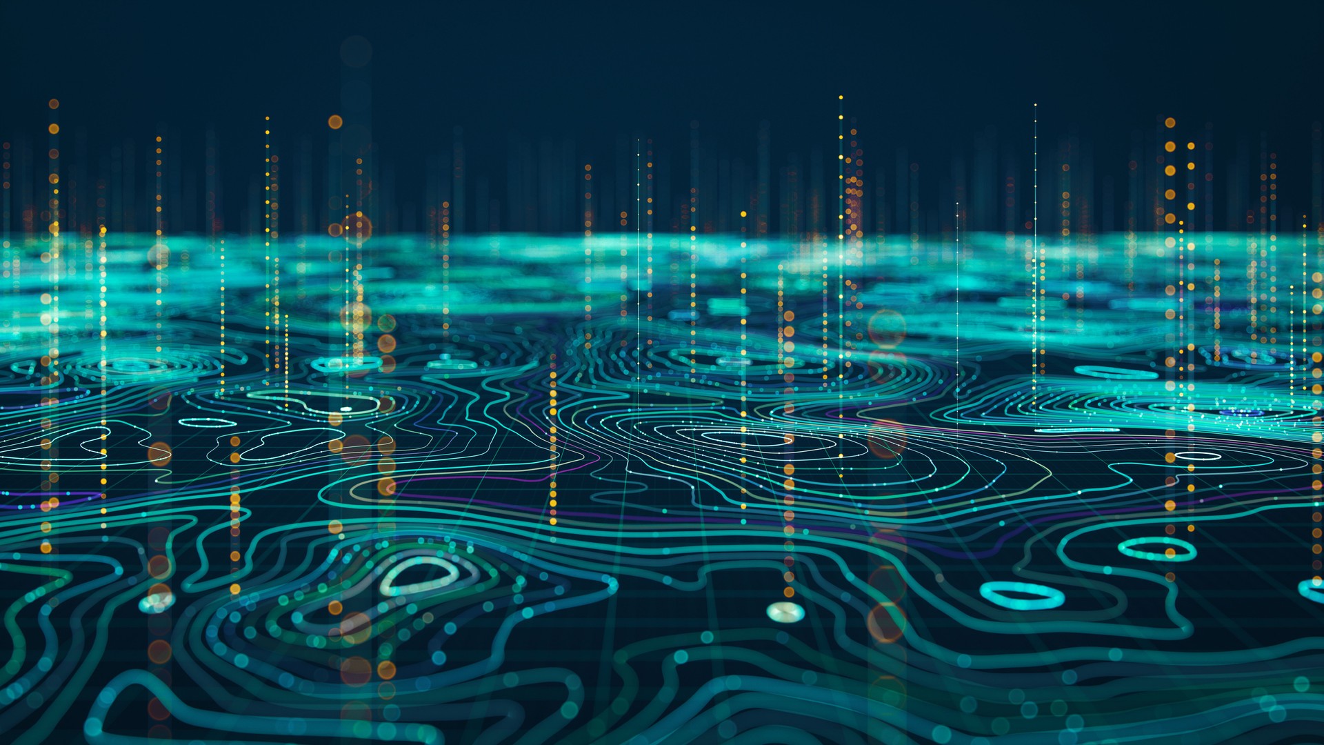 Digital Data Landscape with Abstract Grid
