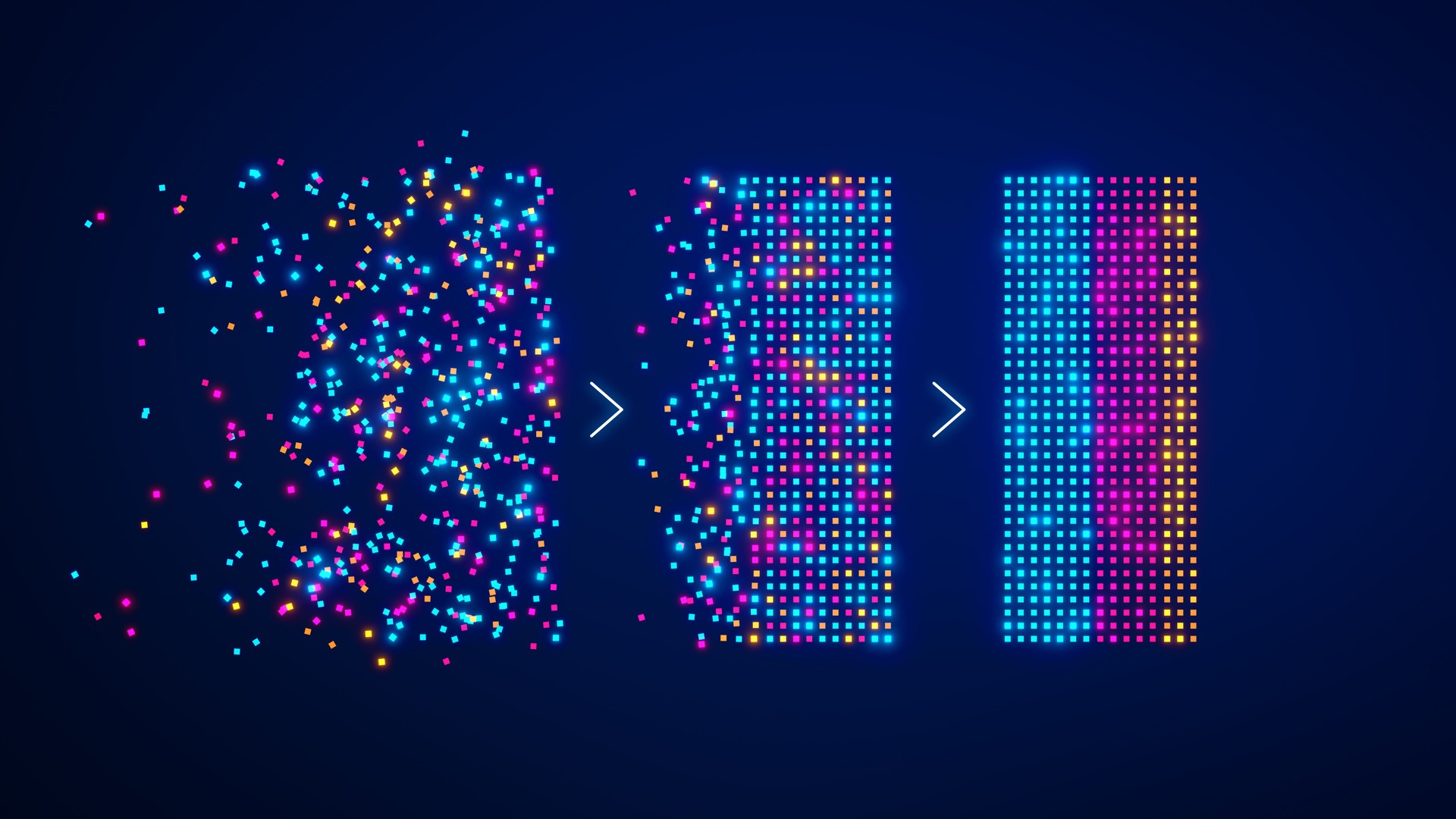 Big data analysed with AI technology for business analytics. Getting insights from data mining, filtering, sorting, clustering. Data science, Artificial Intelligence and visualization, innovation.